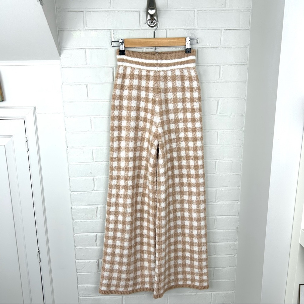 Happily Grey Plaid Fuzzy Comfy Soft Knit Wide Leg Pants Size S
